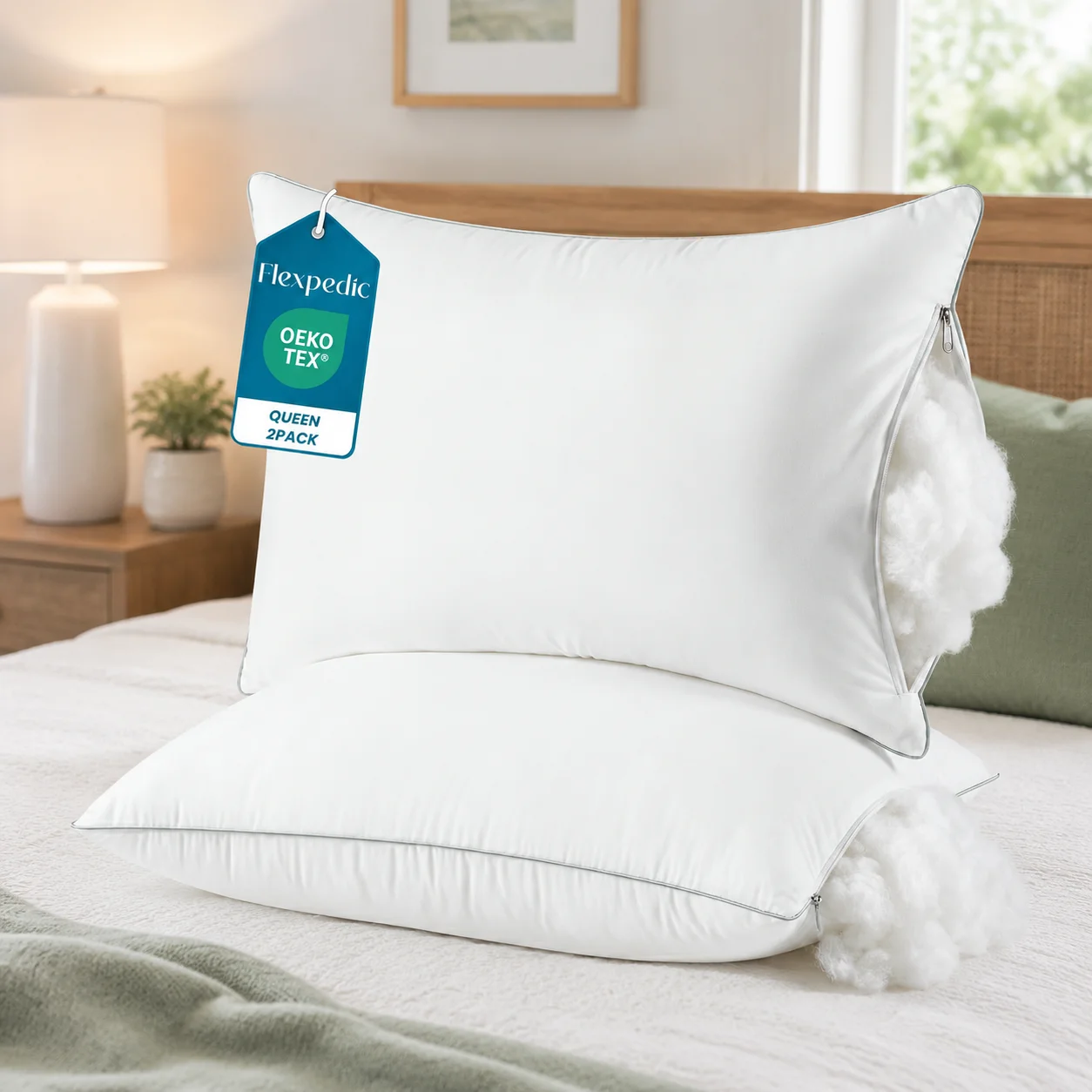 2PCS Queen Bed Pillows Fluffy Down Alternative Filling Adjustable Support Hotel Quality Washable Pillow Set