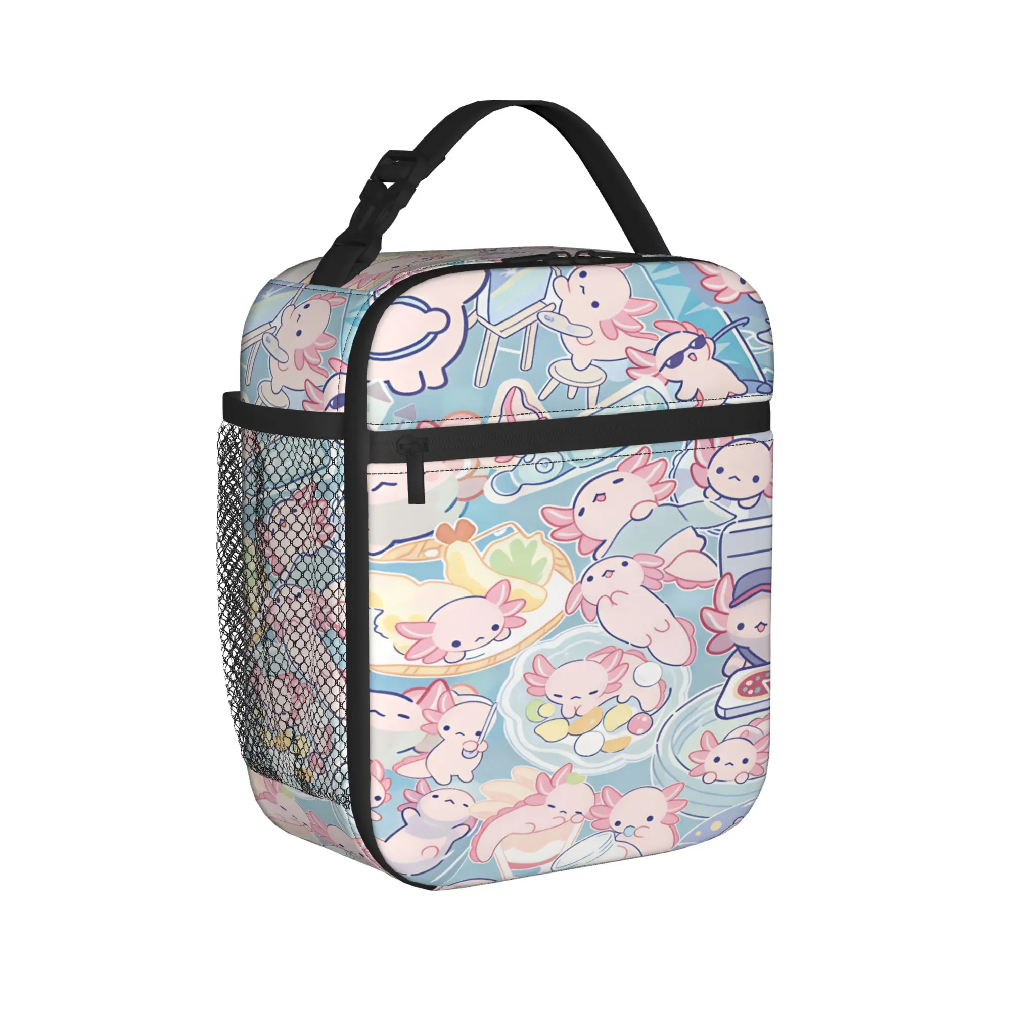 Swimmy Axolotls Lunch Bag  Office Lunch Box For Unisex Kawaii Print Thermal Handbags Waterproof Portable Insulated Cooler Bag