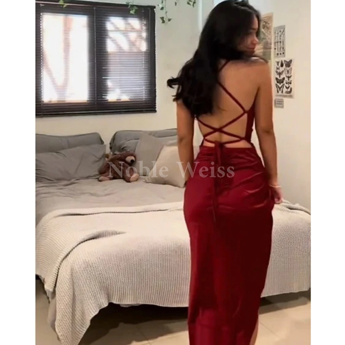 Elegancka satynowa suknia wieczorowa w stylu syreny z rozcięciem na plecach dla kobiet na zamówienie