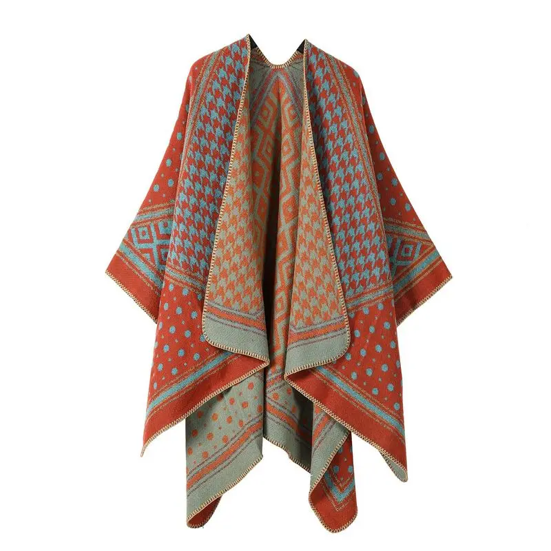 Houndstooth shawl loose warm cape travel knitted cloak