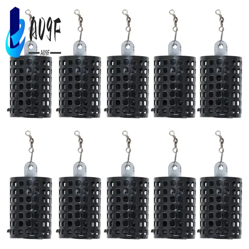 

A09F-10Pcs Round Fishing Tackle Feeders Cage Iron Fishing Lure Cage Basket Trap Lure Holder Fishing Baits Cage Feeders