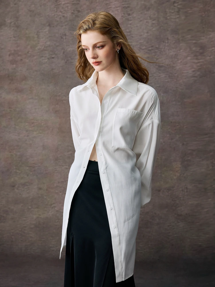 

Белая длинная рубашка Ele с поясом для женщин, из смесового хлопка и полиэстера, средней длины, повседневная модная верхняя одежда