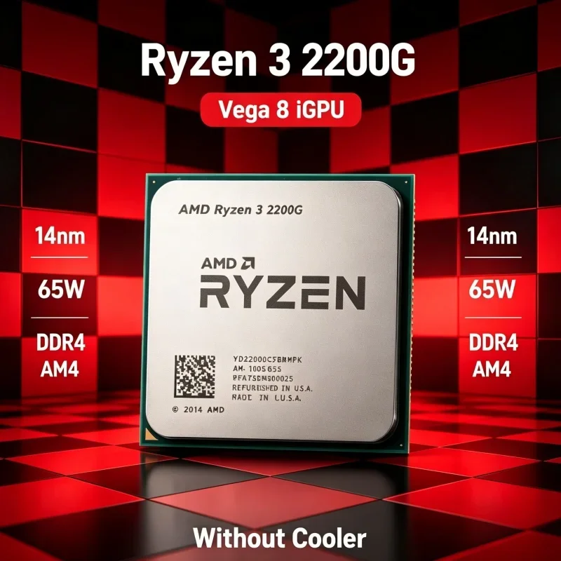AMD R3 2200G Desktop CPU Ryzen 3 2200G Integrated Vega8 IGPU 3.5GHz 4‑Core 4‑Thread AM4 Socket Gaming Setup Without Cooler