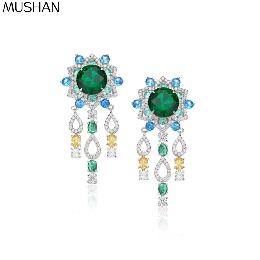 

MS MuShan Brand Jewelry 925 Sterling Silver Earrings Zircon 5A Ear Pin Bridal Party for Her 18K Gold Plated Fine Earring