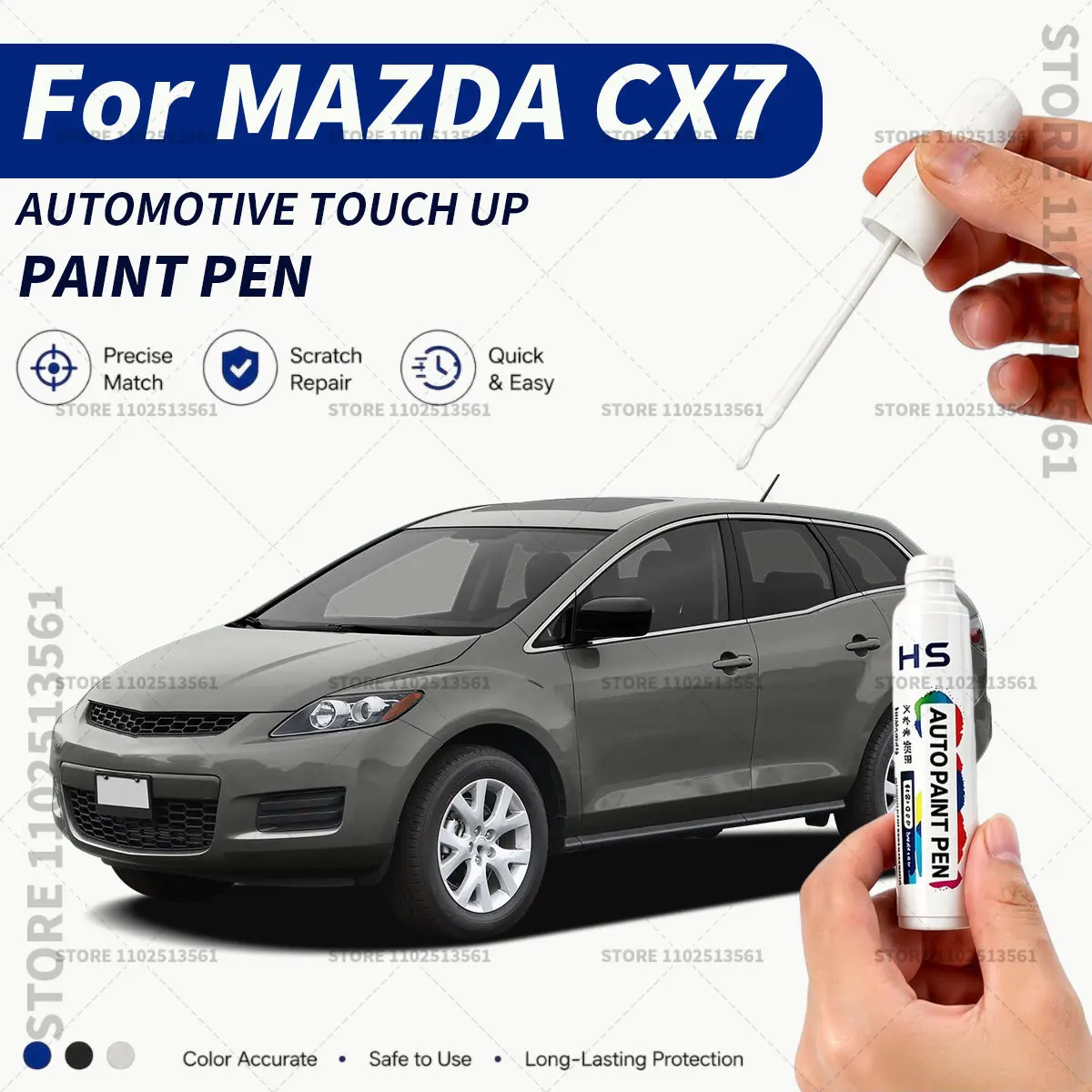 Lápiz Reparador de Pintura para Auto MAZDA CX7, Restaura el Acabado de Pintura Original de Fábrica, Negro Cereza, Platino Líquido, Blanco Cristal, Plateado