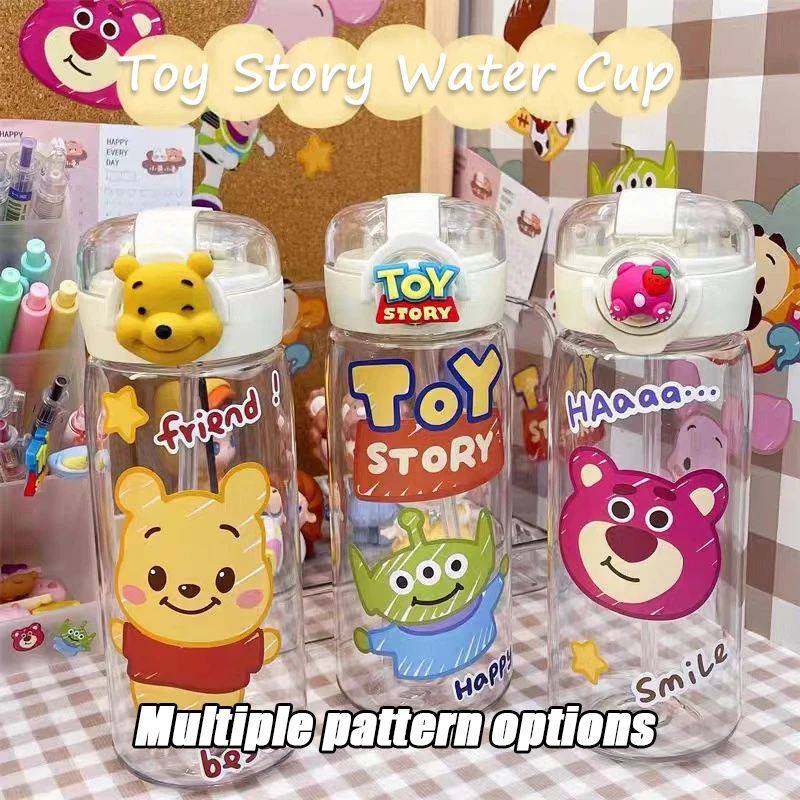 

Disney Cartoon Strawberry Winnie The Pooh Big-eyed Cute Portable Cup DIY Sticker Handy Cup Girl Cute Transparent Space Straw Cup