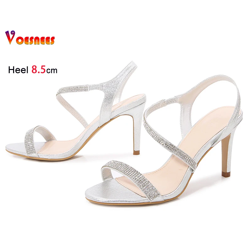 

Женские модельные туфли 8,5 см, летние сандалии с ремешком сзади для женщин, модные темпераментные вечерние туфли на высоком каблуке со стразами
