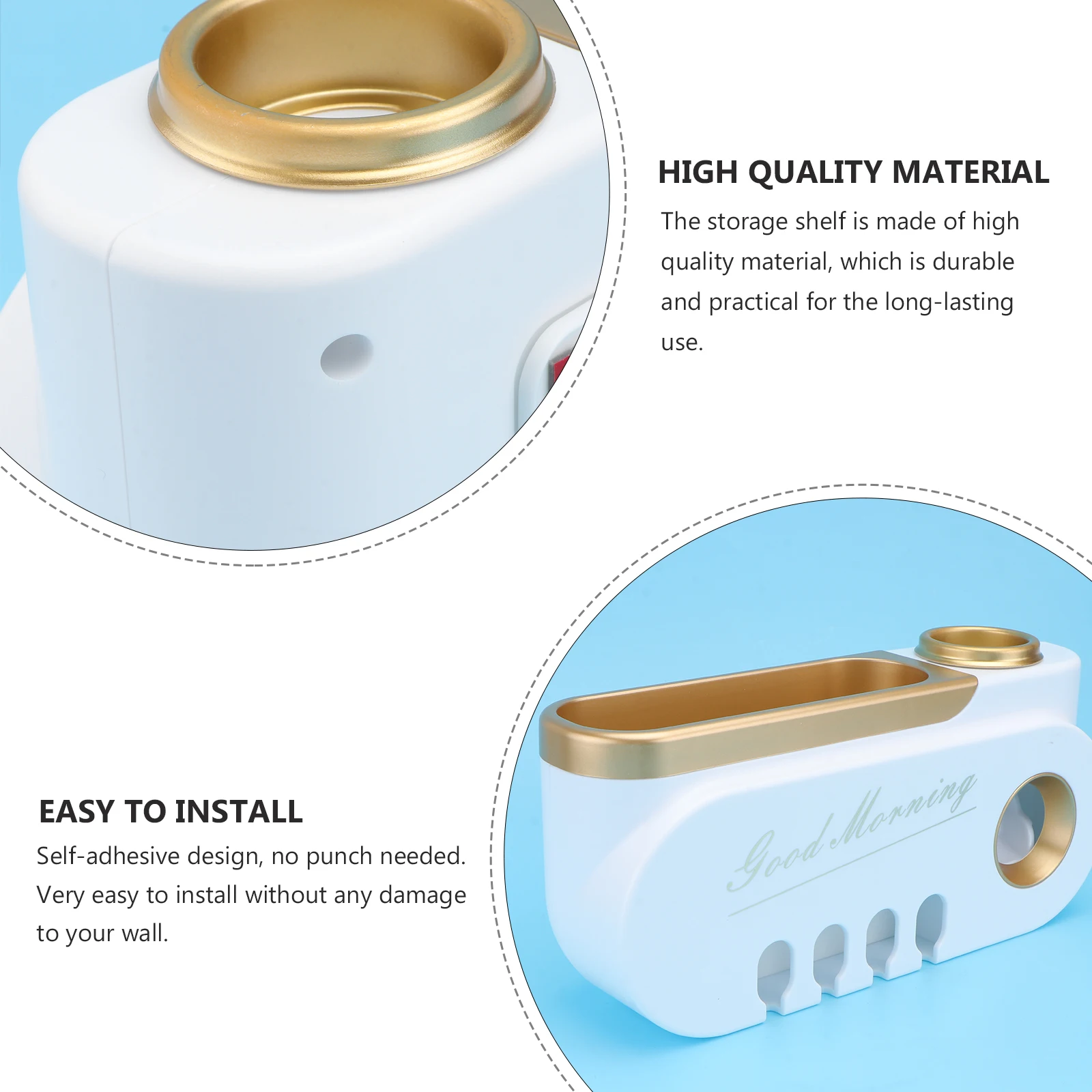 

Toothbrush Holder Mount ABS Plastic White Compact Size Easy Install No Punch Multifunctional Bathroom Storage Bracket