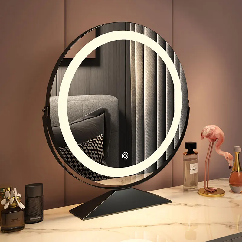 Smart Vanity Mirror with Lights Desktop Makeup Mirror with Charging Portable Rotating Dressing Mirror for Bedroom and Dorm