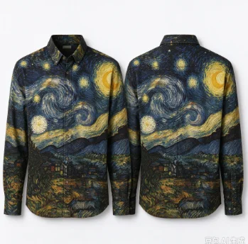 Men All Over Vintage Oil Painting Art Print Long Sleeve Button Down Shirt Front & Back Classic Art Graphic Lapel Casual Tops 5