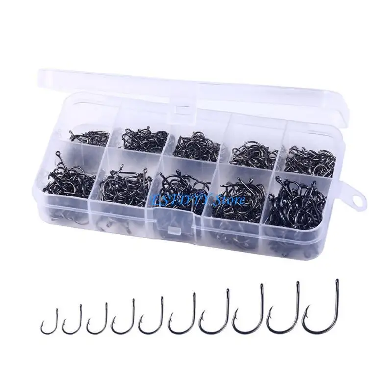 G6DE 100/500pcs Steel Barbed Fishing Hook Replacement Inlines Single Hook Eyed Sea Fish Hook for Saltwater Freshwater Fishing