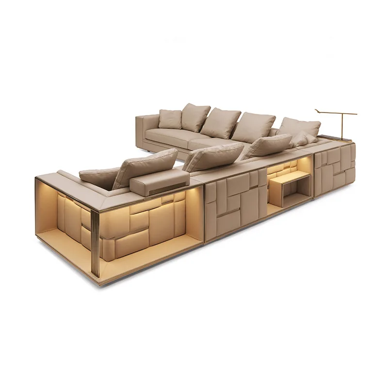 

Light luxury, Babylonian leather sofa, postmodern, villa, mansion, living room, high-end sofa