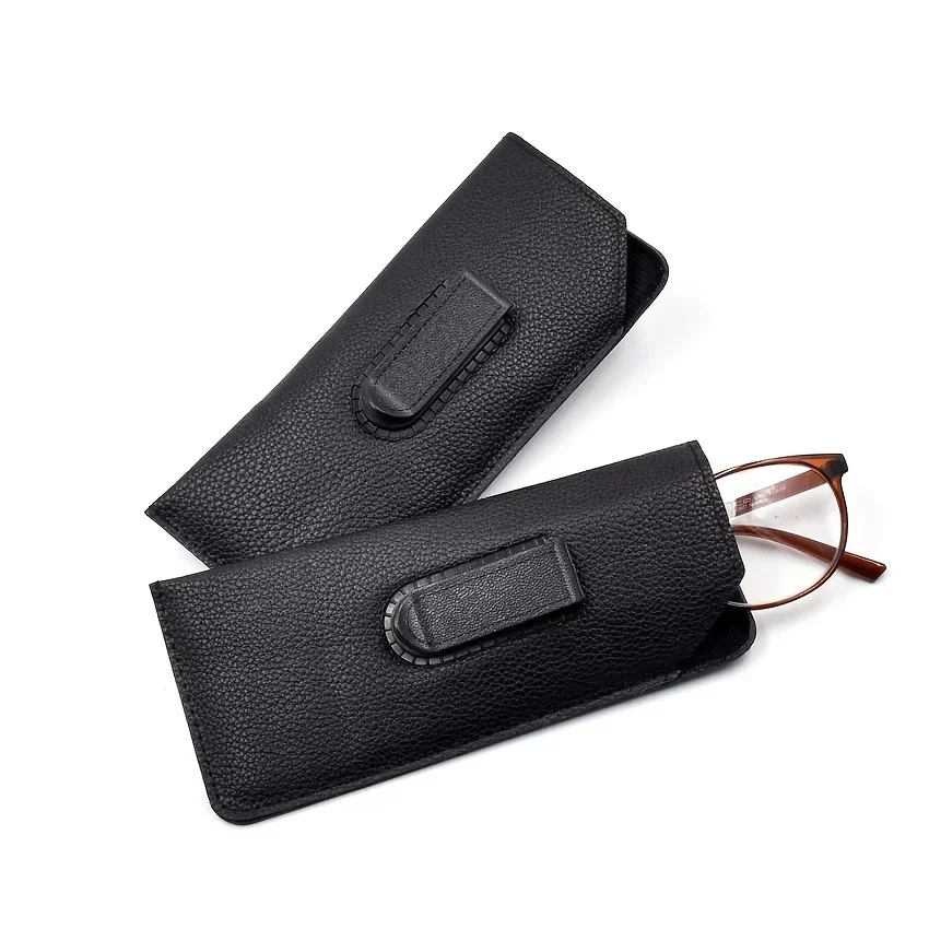 Black Portable Glasses Storage Pouch with Clip, 1Pc Soft Eyeglasses Bag, Can Clip on Backpack & Belt for Reading Glasses