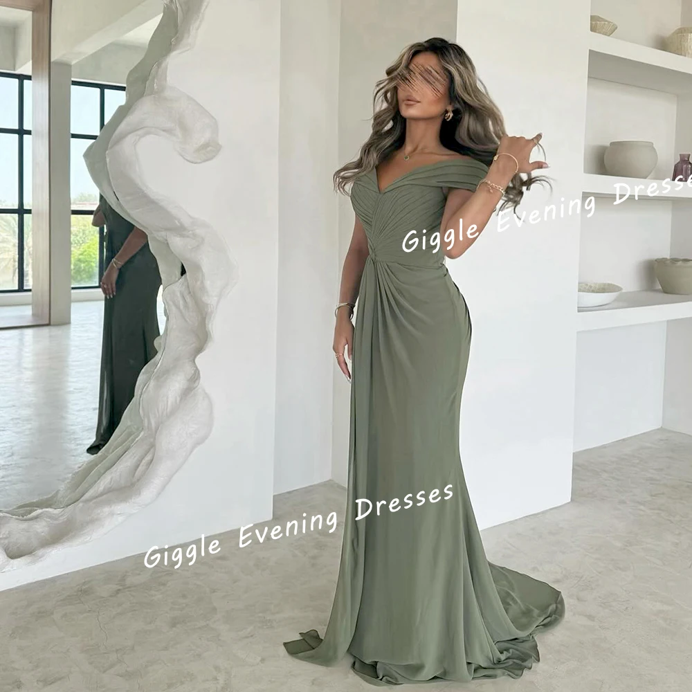 Chiffon Pleating Close-Fitting Summer Prom Long Gown Saudi Arab Off-Shoulder Floor-Length Elegant Ladies Evening Dresses 2024