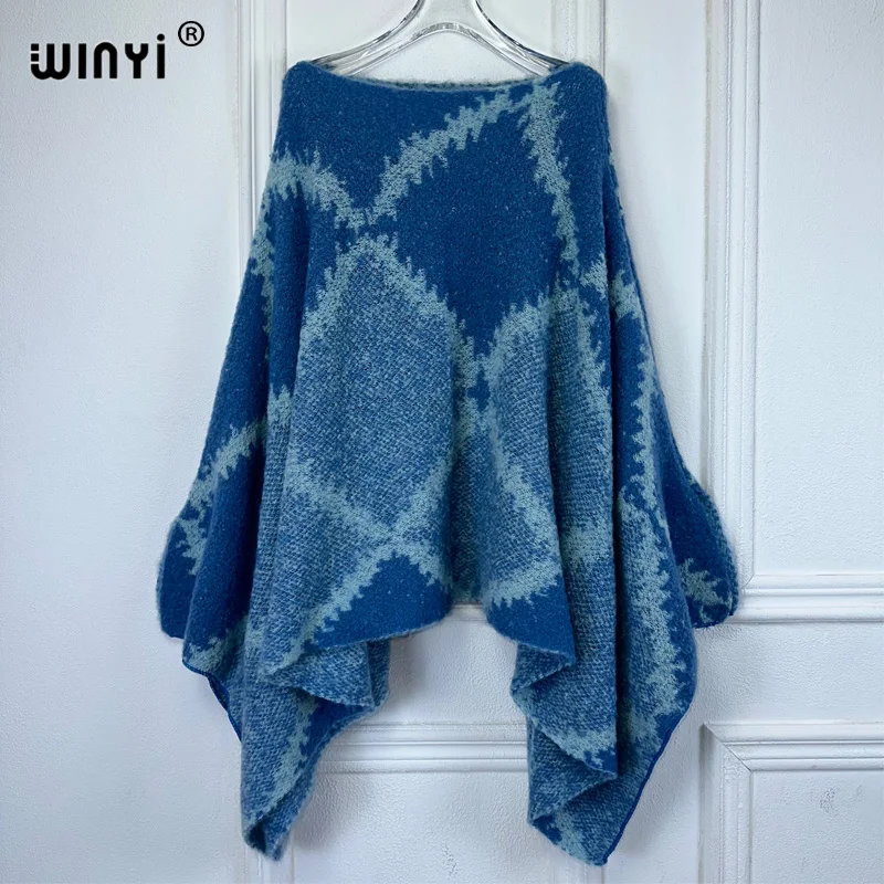 WINYI-Robe en tricot imprimé pour femme, cape ample, ponchos de fête élégants, vêtements bohèmes, mode de vacances, hiver, 550