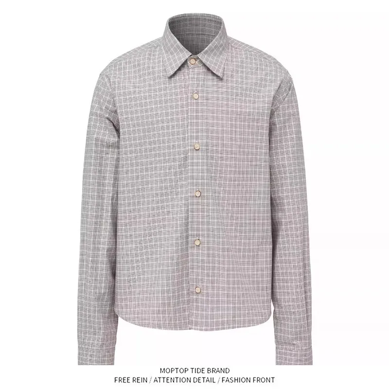 

Elegant Grey Green Plaid Long Sleeve Shirt Intellectual Style Versatile Vibe Casual Loose Fit Polyester Fiber Four Seasons Wear