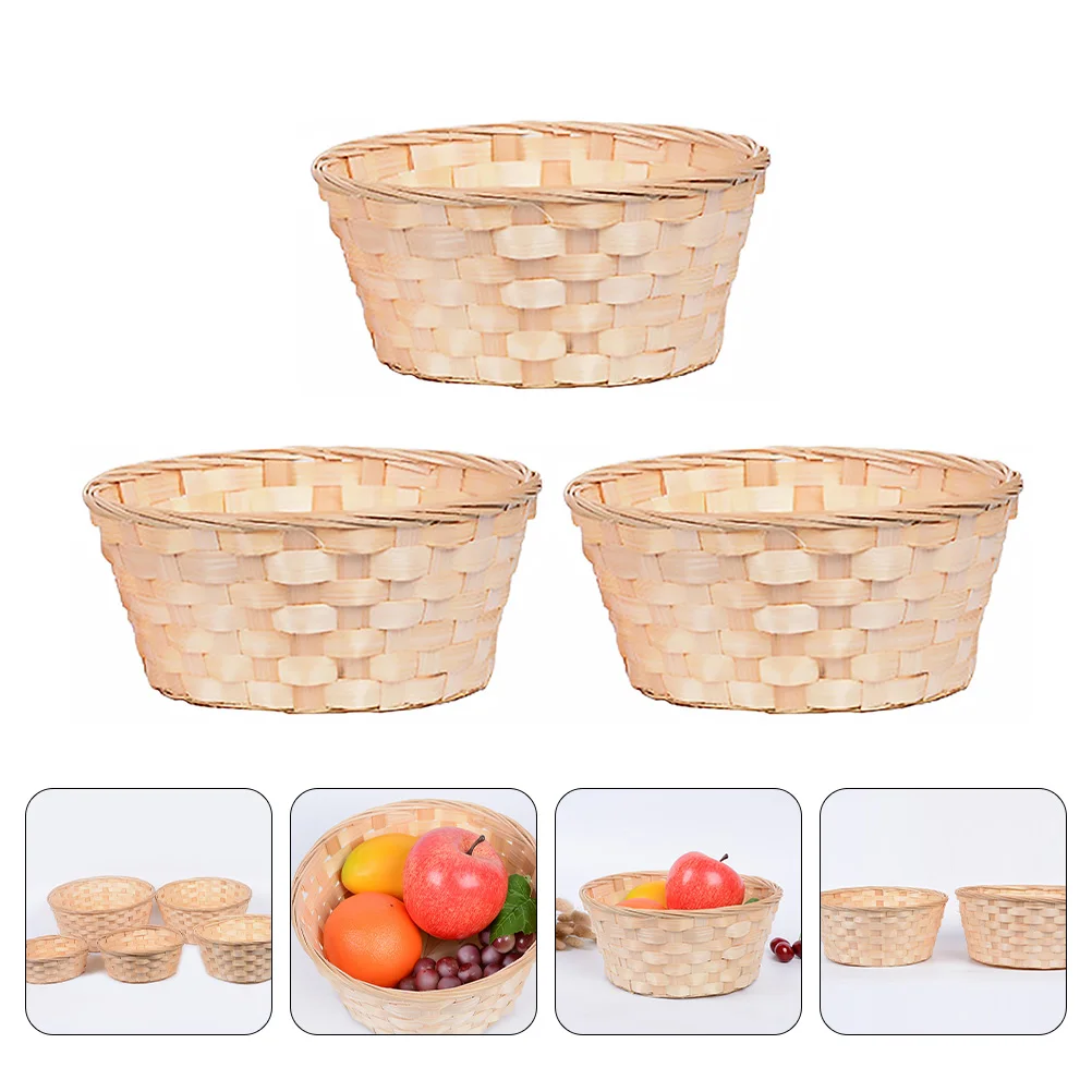 

3 Pcs Woven Basket Storage Holder Baskets Fruit Container Bamboo Holders Laundry