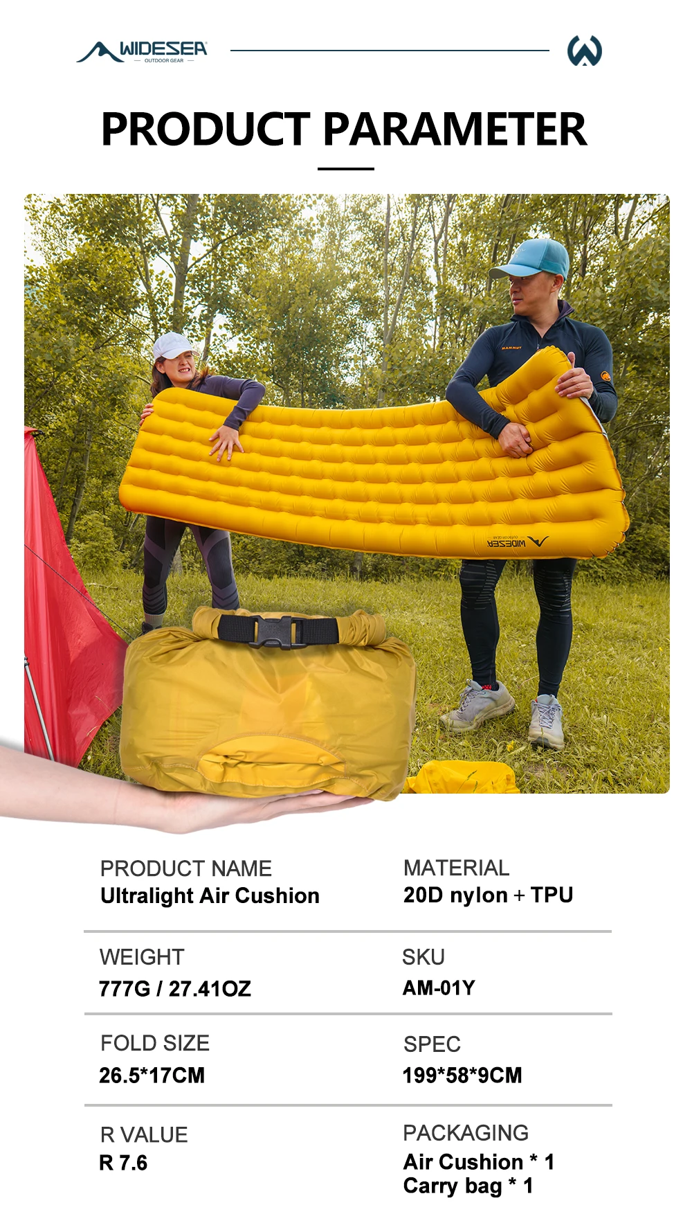 Widesea Camping 7,6R aufblasbare Unterlage, doppelt verdickt, ultraleichte Matratze, selbst aufblasbar, geeignet für Outdoor-Wanderreisen – Detail 2