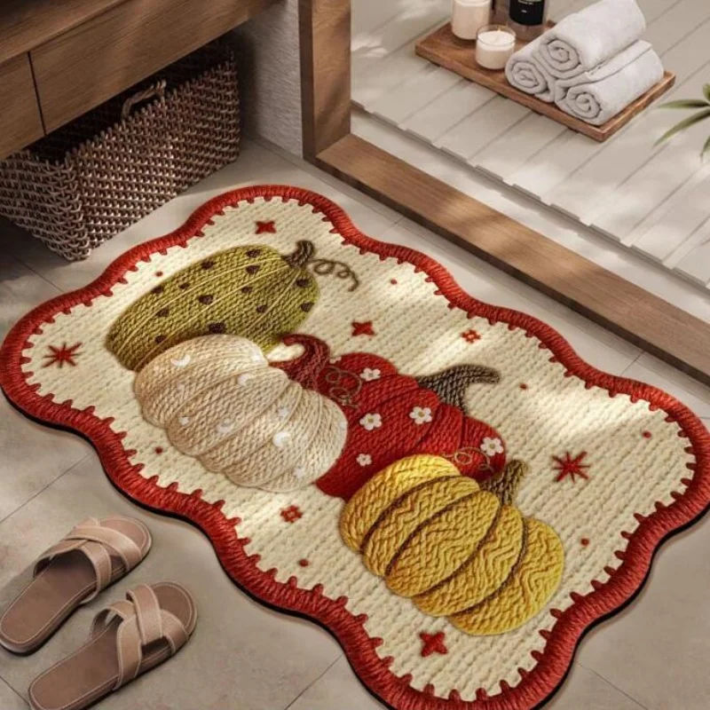 40x60CM Imitation Woven Rural Style Diatomaceous Earth Floor Mat Bathroom Absorbent Quick Dry Anti-Slip Shaped Pumpkin Decorativ