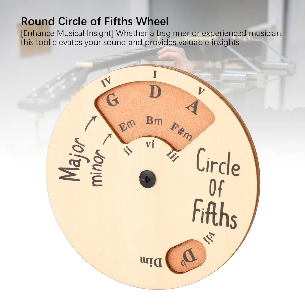 Wooden Circle of Fifths Wheel​ ​Wood Color​ ​Rotatable Music Theory Disc ​Clear Letter Marking ​Music Learning Wheel​