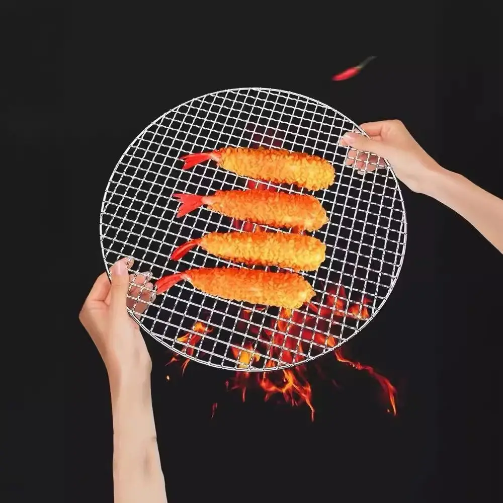 Stainless Steel Tempura Frying Net Japanese Style Durable Oil Draining Rack Semi -circular/Round Drying Net Air Fryer