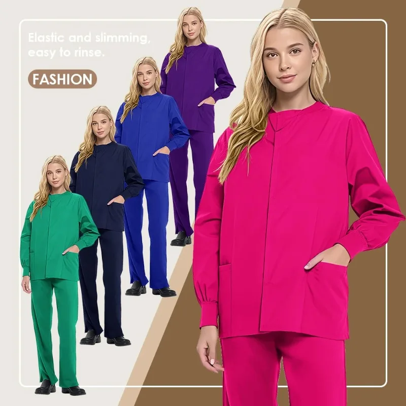 ملابس عمل لطبيب الأسنان في المستشفى، ملابس غسيل يدوية بأكمام طويلة، ملابس نسائية للخريف والشتاء، فرشاة ملابس يدوية #3