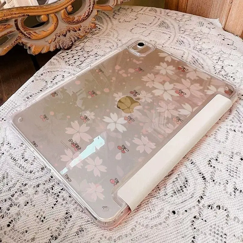 Cherry Cat 3+Y Fold Crystal Clear Case for IPad Air 6 Case IPad 10th Gen Air 4/5th 10.9 Pro 11 2nd 3rd 4th IPad 10.2 7th 9th 8th