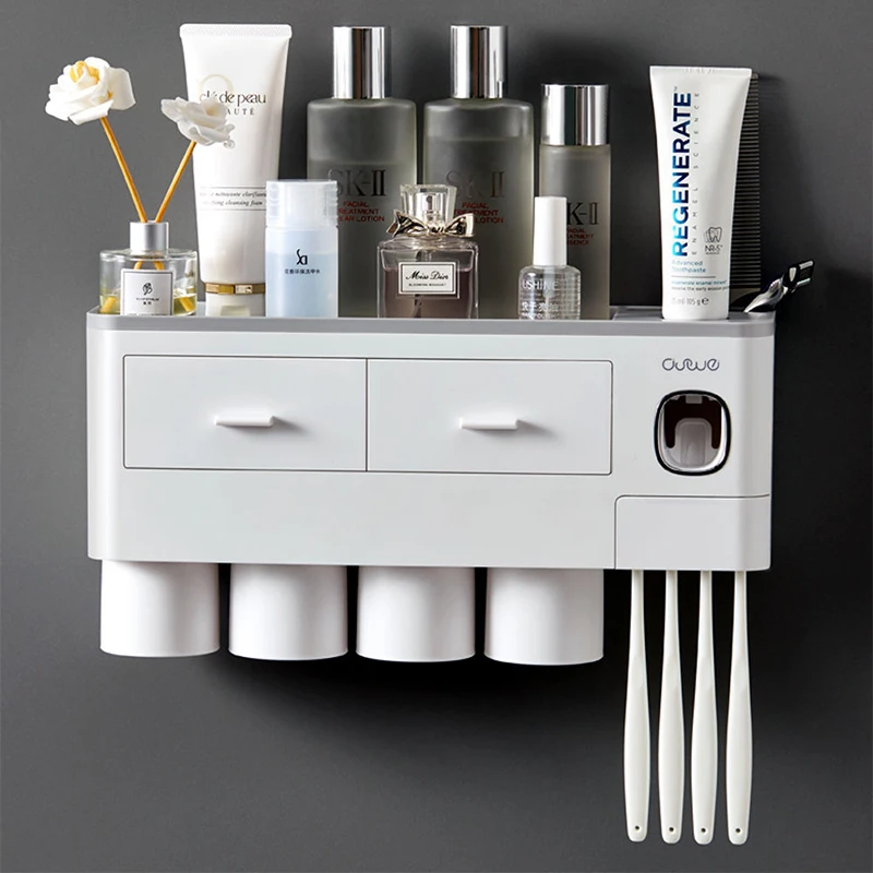 Toothbrush Rack Toothbrush Set Toilet Brushing Cup Mouthwash Wall-mounted Toilet Storage Box Free Punching 2-4cups