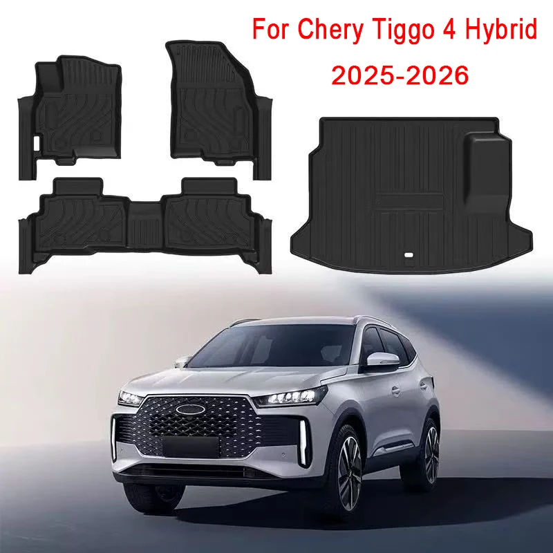 for 2025 2026 Tiggo 4 tiggo4 pro Cross Hybrid CSH PHEV FLoor Mats Trunk Mat with Door Sill Protection Strips TPE Floor Liner