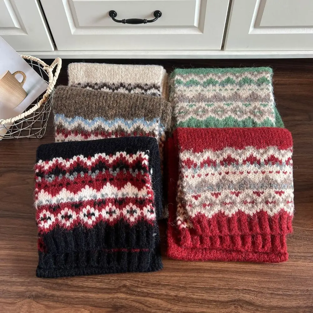 

Classic Wool Jacquard Knitted Scarf Thicken Winter Cashmere Scarves Warm Korean Style Fair Isle Style Shawl Student