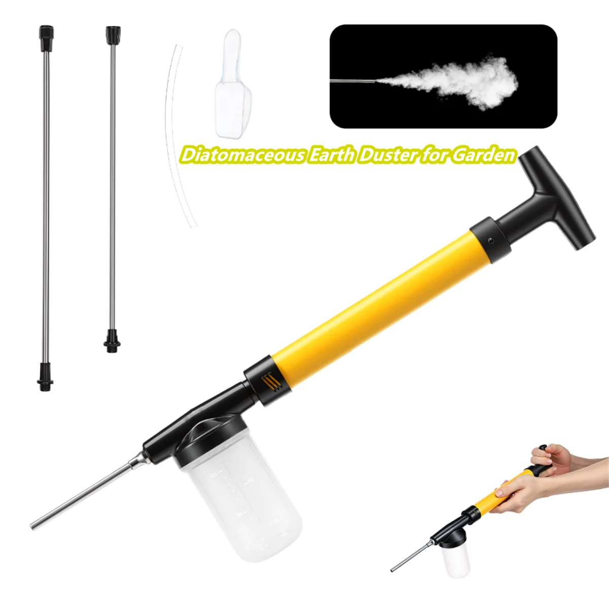 Hand Pump Powder Duster Sprayer with Telescopic Extension Wands Insecticide Dispenser Applicator for Garden Pest Pet Care 120ml