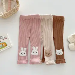 MILANCEL New Autumn Kids Knitted Leggings 0-5Y Girls Cute Cartoon Skinny Pants Children's Baby Pit Strip Trousers