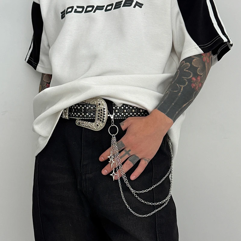 Nieuwe Retro Punk Rock Cross Broek Taille Keten Mannen Vrouwen Jeans Keten Kruis Hanger Sleutelhanger Jeans Unisex Hiphop Sieraden Gift
