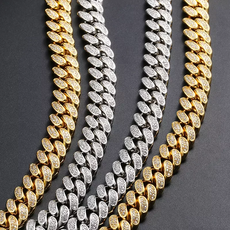 Silver 925 .Cadermay Moissanite Hip Hop 12mm 15mm Miami Ice Rose Gold Plated Cuban Chain Fashion Jewelry Various Styles