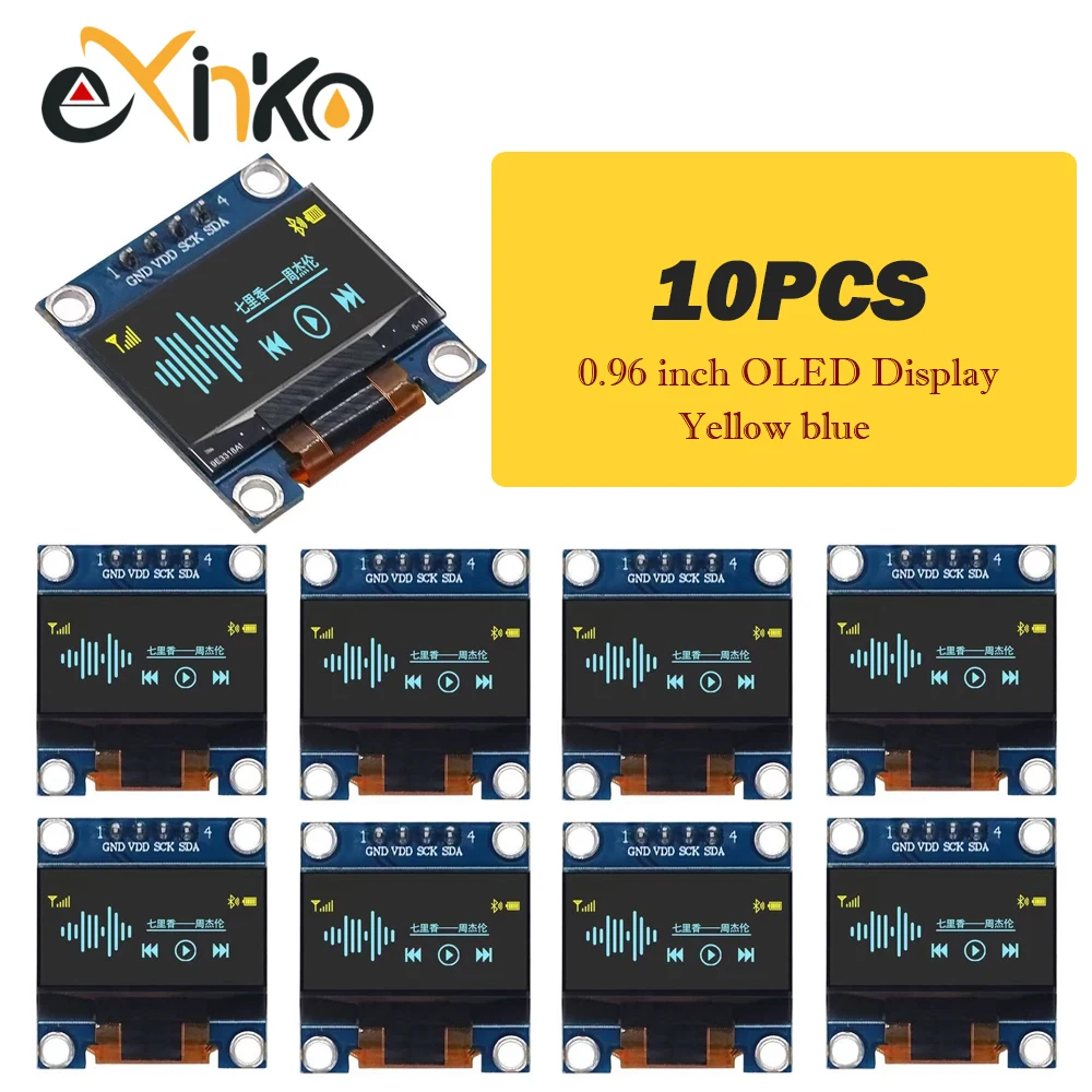 10 Stück 0,96 Zoll OLED-Display-Modul I2C IIC SPI Seriell 128X64 LCD 3,3-5V 4 Pin Weiß/Blau/Gelb-Blau für Arduino – Detail 9