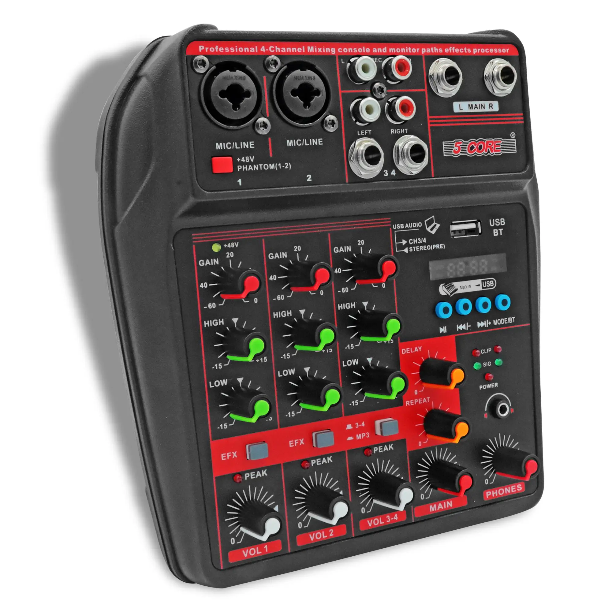 Audio Interface Mixer 4 Channel PC XLR Bluetooth USB DJ Music Podcast Karaoke Sound Board - MX 4CH