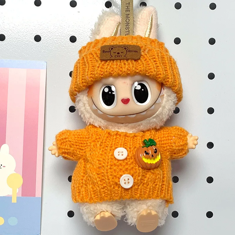 

Cute Labubu 15/17 Cm 1st To 3rd Gen Dolls Halloween Knit Sets Pumpkin Patches And Heart Costumes New Year Outfits