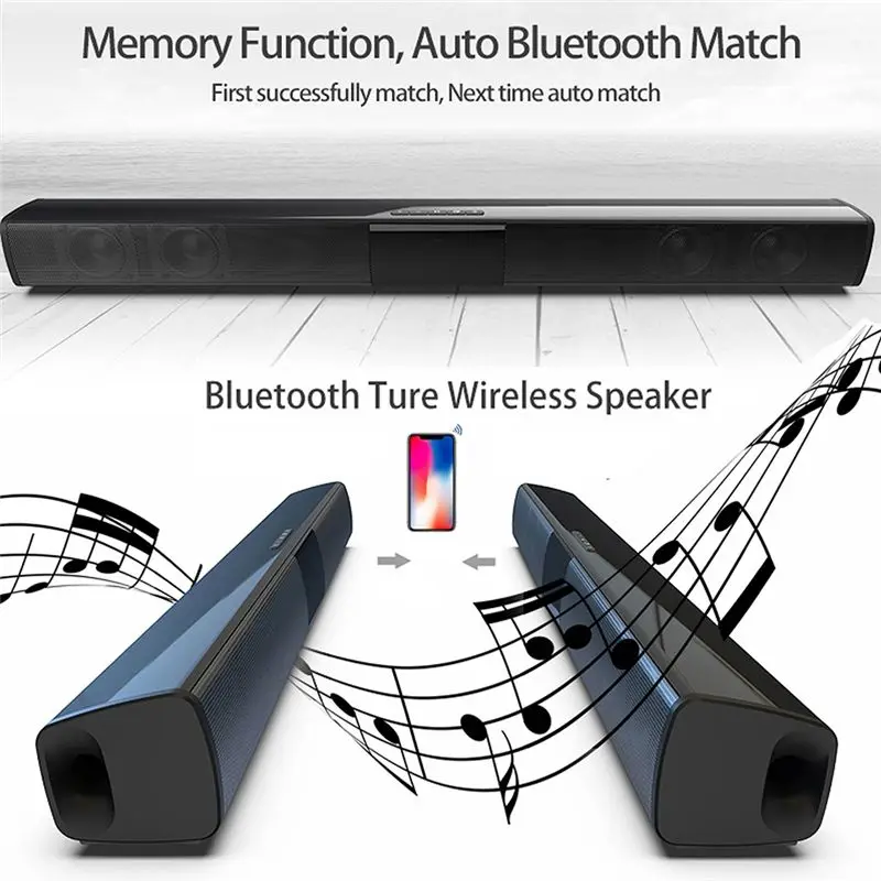Y47A Bluetooth Speaker, Long Stereo Soundbar Home Theater, Wireless Portable Desktop Speaker, 5W*4, IPX4, 2000mAh, for TV, PC, view 3
