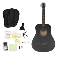 Acoustic Guitar Rounded Black Matte 38 Inch Comfortable Grip Soft Sound ABS Basswood Acoustic Guitar Kit for Learning for Kids