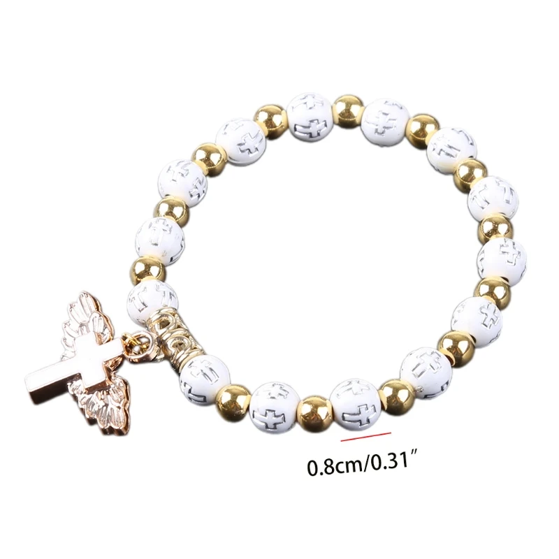 Pulsera cuentas Rosario elegancia a 652F, Ángel elástico para joyería religiosa cruzada