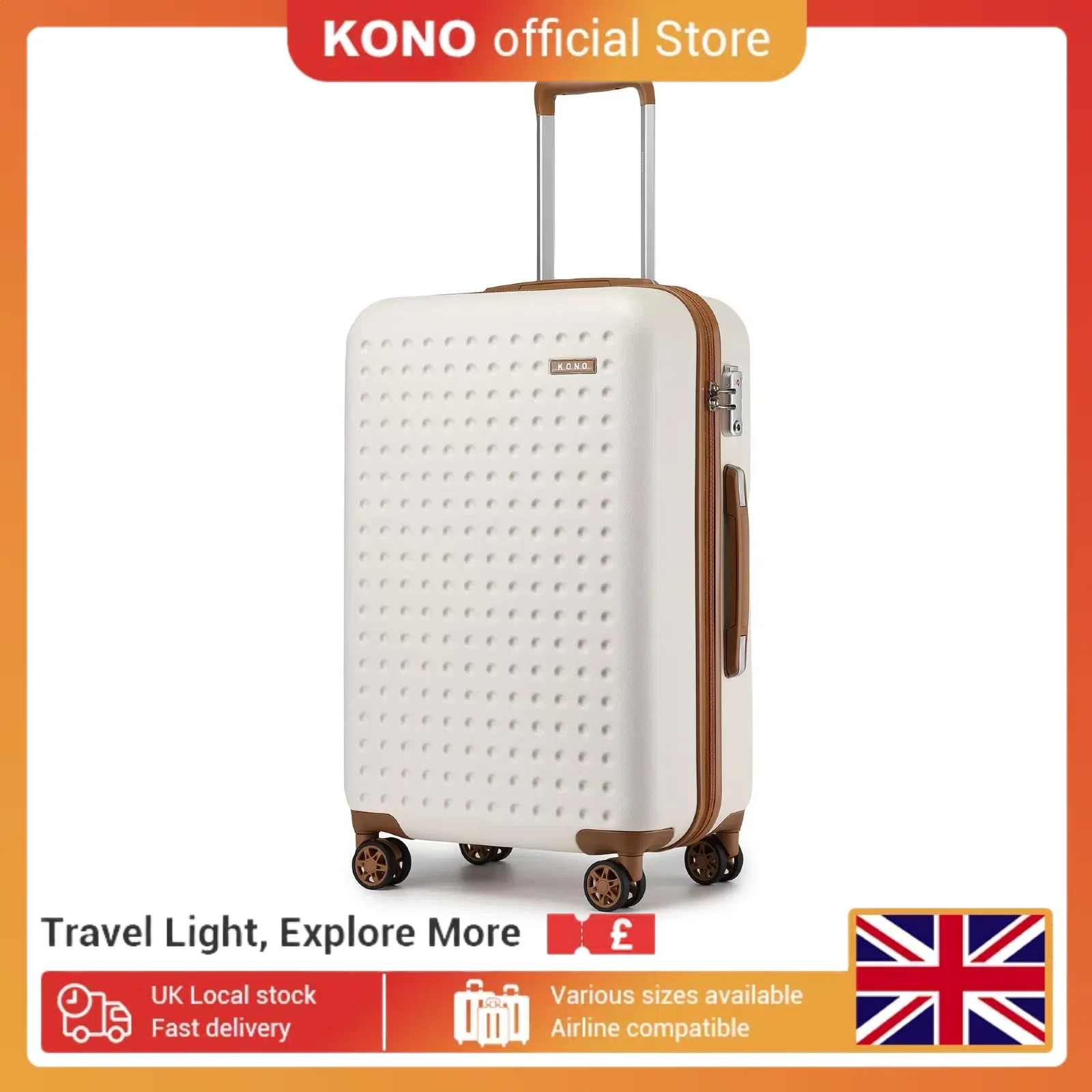 Kono-maleta grande a cuadros de 28 ", equipaje de carcasa dura ABS duradero con bloqueo TSA y 4 ruedas giratorias