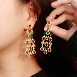 ThreeGraces Luxury Shiny Multicolor Cubic Zirconia Long Tassel Drop Earrings for Women Banquet  Evening Dress Jewelry E1091