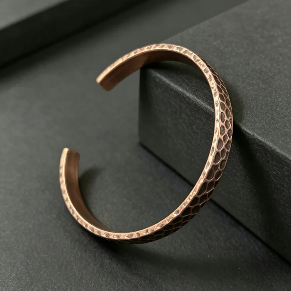 Hammered Solid Copper Metal Bracelet Rustic Vingtage Punk Unisex Cuff Bangle Viking Handmade Jewelry Gift for Men Women