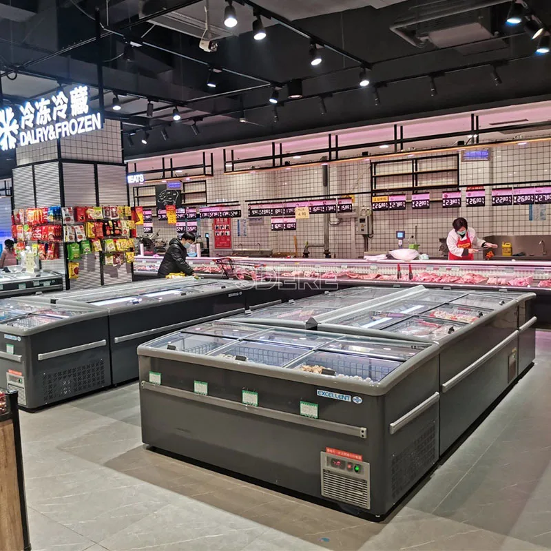 Customized Open Display Refrigerator Island Freezer Supermarket Showcase Cabinet Commercial Grade Cooling Equipment