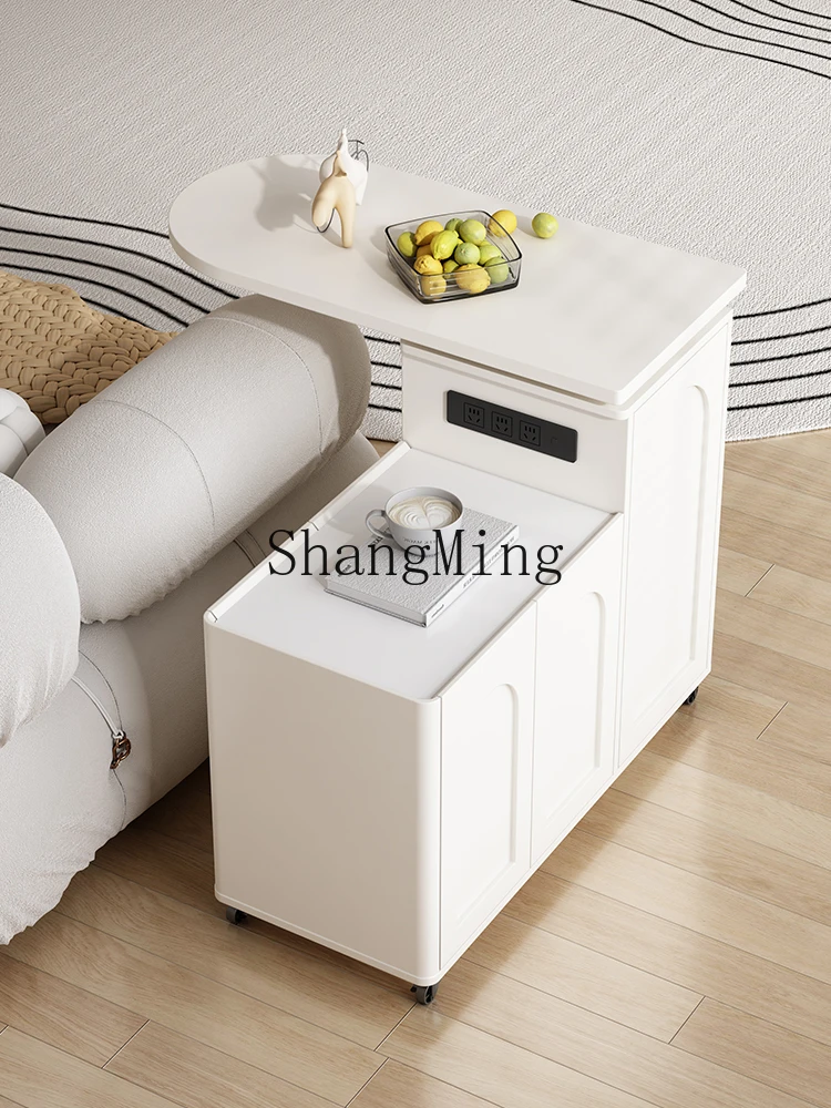 ZYYremovable café avec roulettes salon canapé petite table basse table à thé armoire latérale créative avancée crème