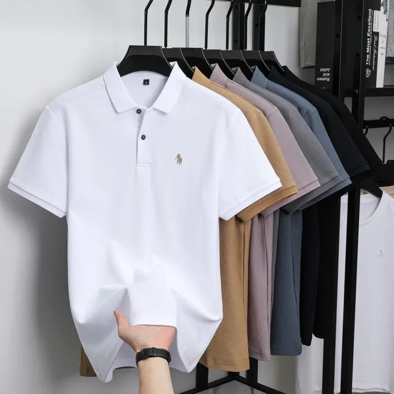 A luxurious embroidered polo shirt brand, summer short-sleeved men's clothing, made of 100% pure cotton, comfortable and breatha
