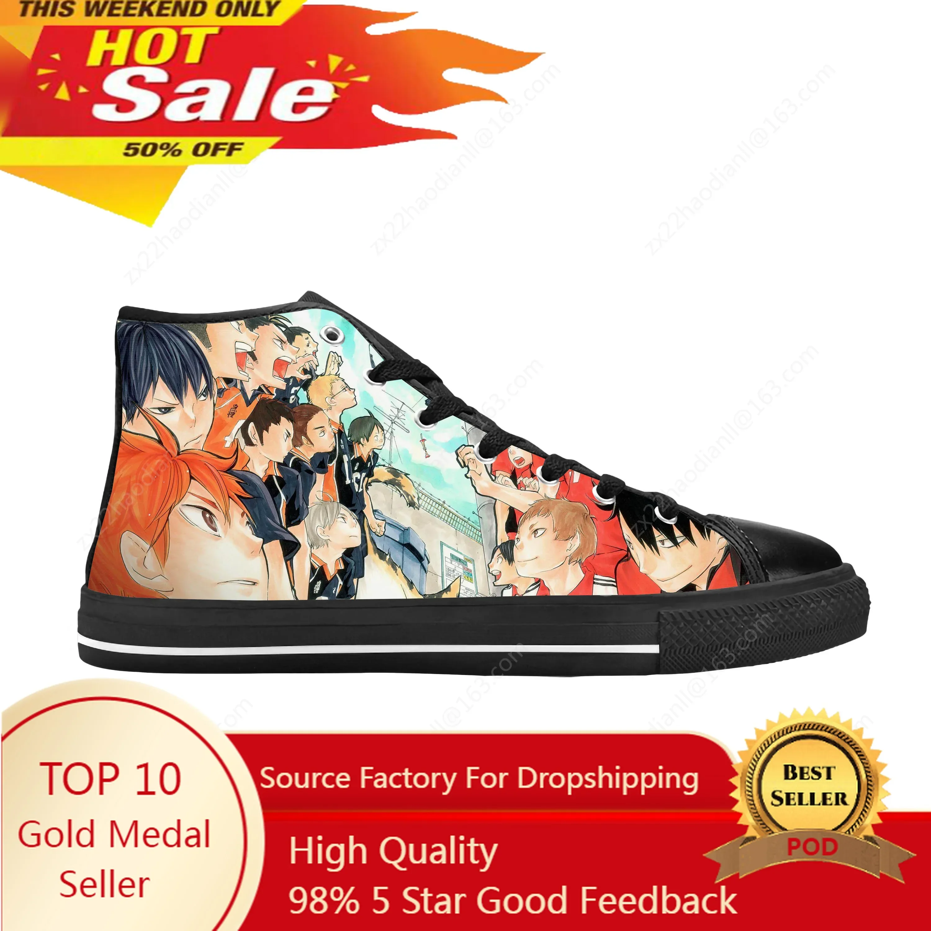 

Hot Japanese Anime Manga Cartoon Haikyuu Karasuno Casual Cloth Shoes High Top Comfortable Breathable 3D Print Men Women Sneakers