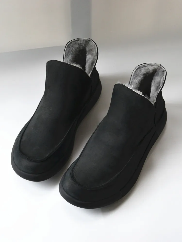 

Birkuir Retro Men And Women Plush Inner Ankle Boots Slip On Short Boots Winter Platform Shoes Luxury Genuine Leather Snow Boots