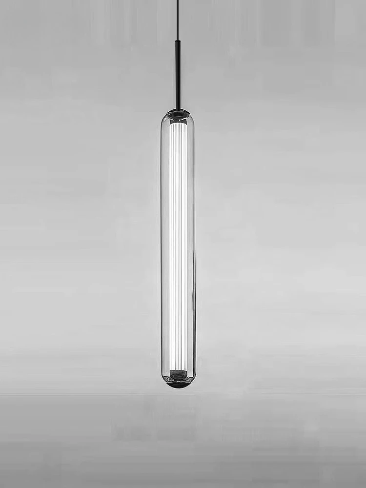 Light Luxury Long Transparent Glass Tube LED Pendant Light Decoration Bedroom Bedside Dining Room Living Room Background Lamp