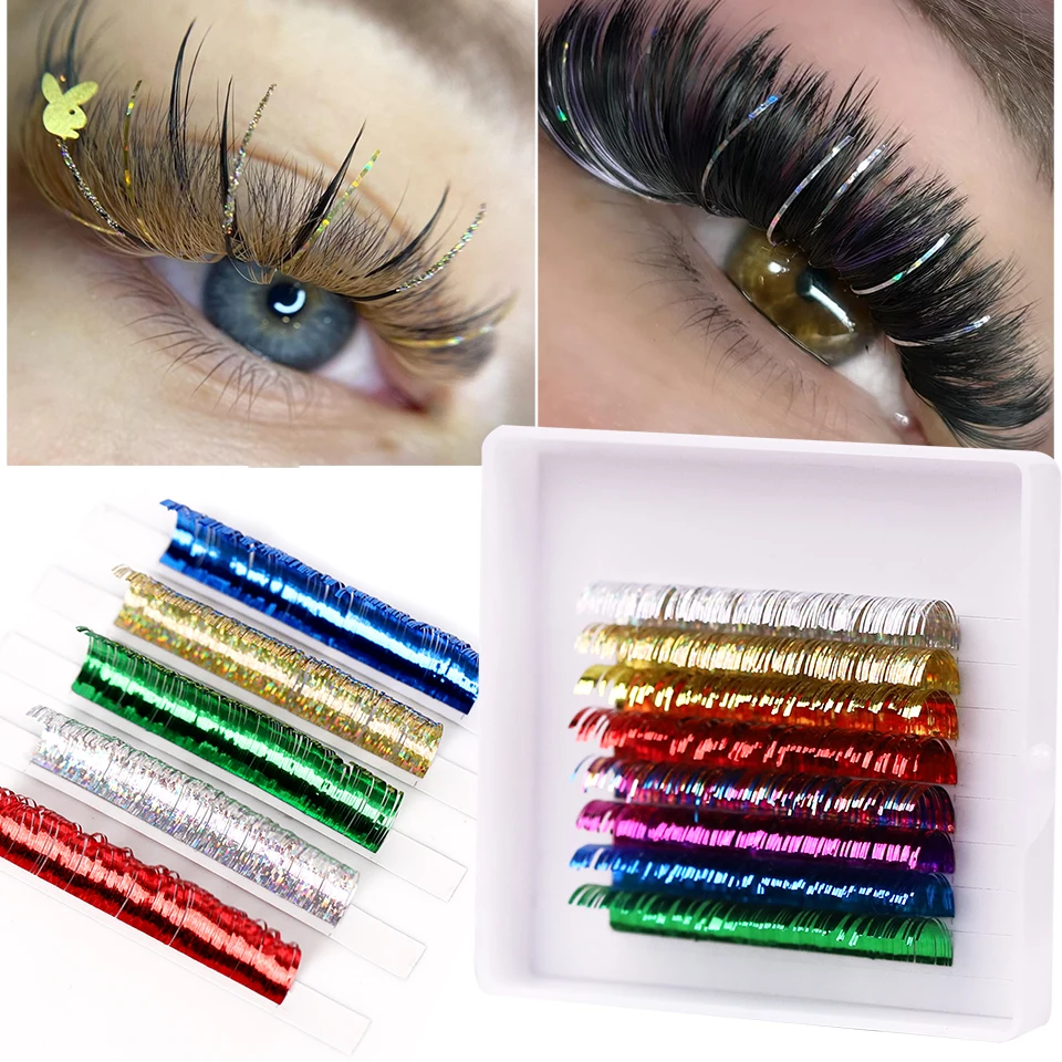 Mixed 8 color false Eyelash Shiny Colorful Individual Lashes Makeup Supplies Rainbow Colored Eyelashes Holographic Tinsel Lashes